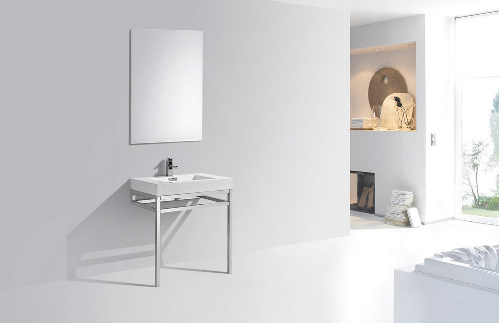 KubeBath Haus Stainless Steel Console With White Acrylic Sink, Chrome, 30''