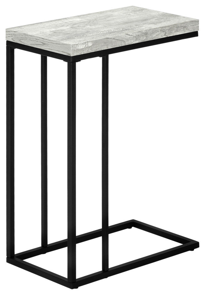 Accent Table C-Shaped End Side Snack Metal Laminate Grey Black
