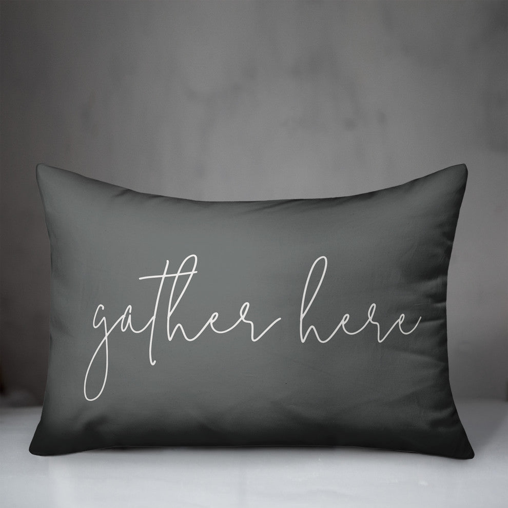 Gather Here Thin Script Outdoor Lumbar Pillow