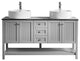 Modena 60" Double Vanity With Glass Countertop With White Vessel Sink No Mirror