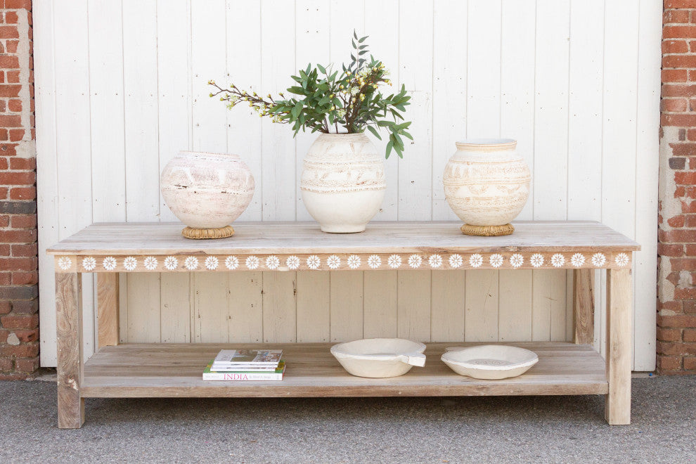 Bleached Teak Mother of Pearl Blossom Table
