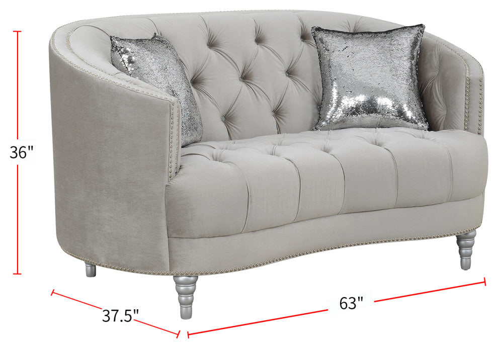 Sloped Arm Tufted Loveseat, Gray