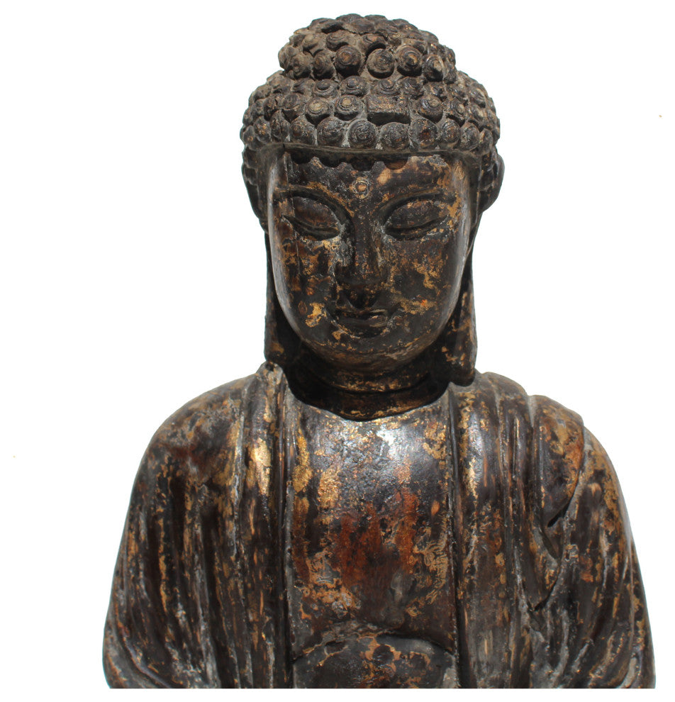 Chinese Golden Brown Glazed Buddha Gautama Amitabha Wood Statue Hws384