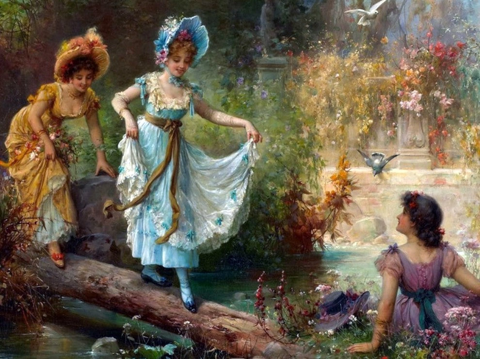 Tile Mural Landscape Floral Ladies and Birds Hans Zatzka, 6"x8", Matte