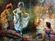 Tile Mural Landscape Floral Ladies and Birds Hans Zatzka, 6"x8", Matte