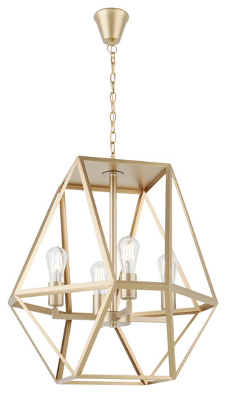 Industrial Painted Gold 4-Light Geometric Metal Frame Pendant Light