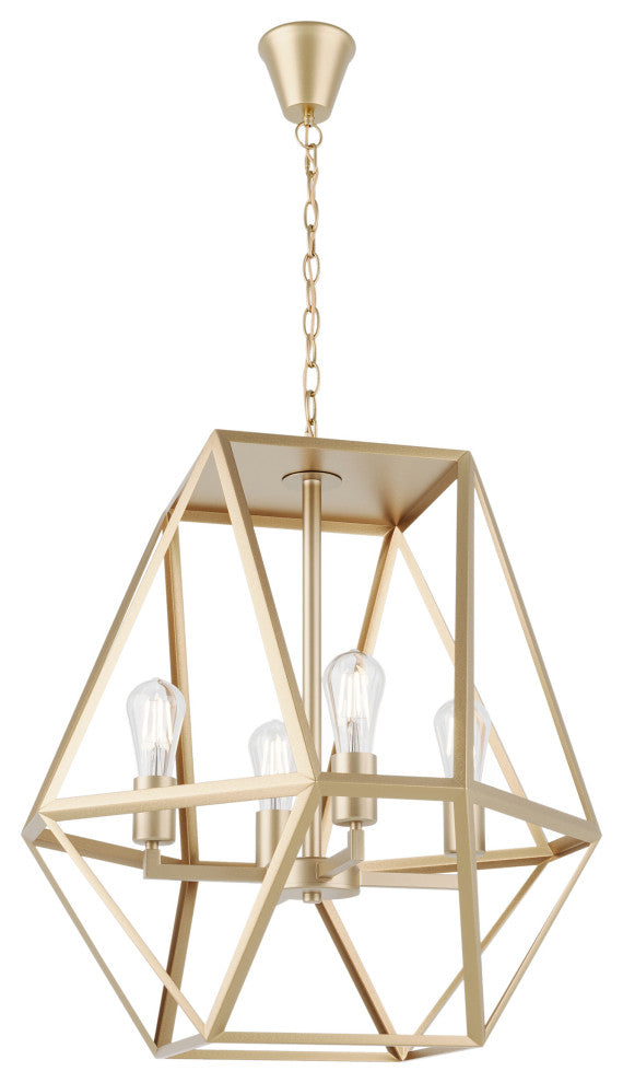 Industrial Painted Gold 4-Light Geometric Metal Frame Pendant Light