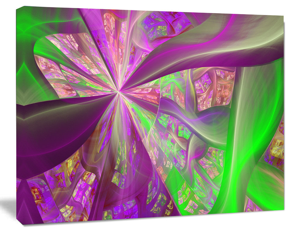 Pink Green Fractal Curves, Oversized Abstract Canvas Art Print, 60x40