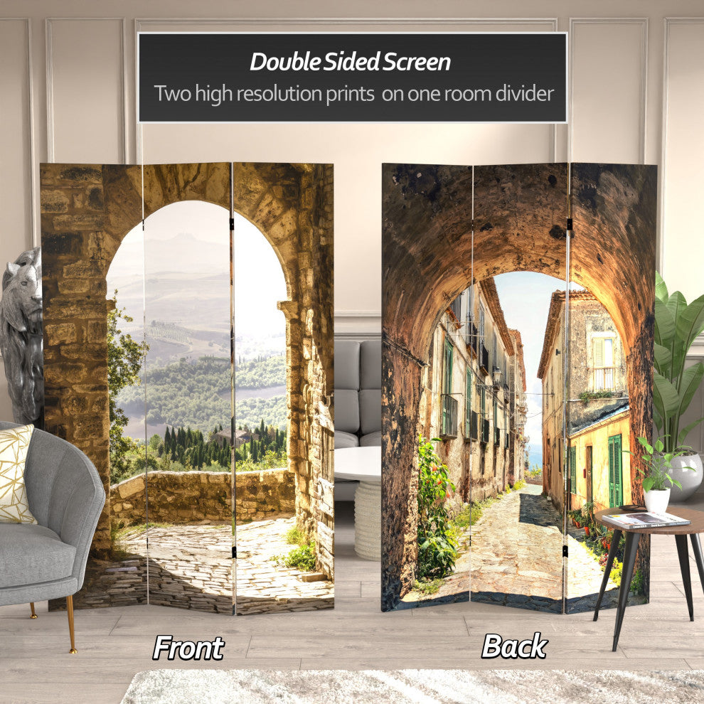 6' Tall Double Sided European Village Canvas Room Divider