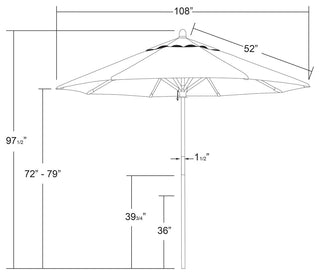 9' Square Push Lift Wood Umbrella, Olefin, Woven Granite