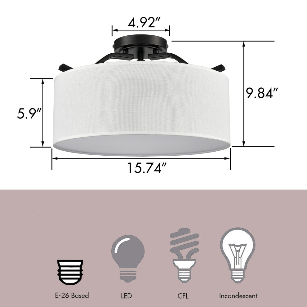 Modern Fabric Drum Ceiling Light,Black