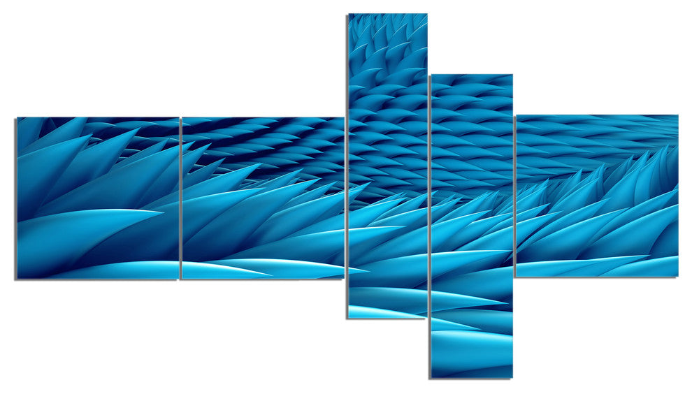 Abstract Blue Wavy Background, Abstract Canvas Art Print, 60"x32", 5 panels