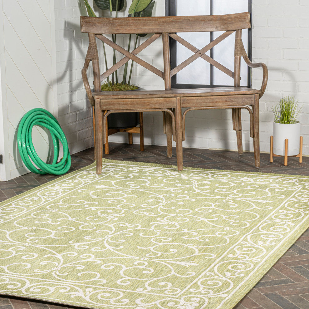 Charleston Filigree Textured Weave Indoor/Outdoor, Green/Cream, 5 X 8