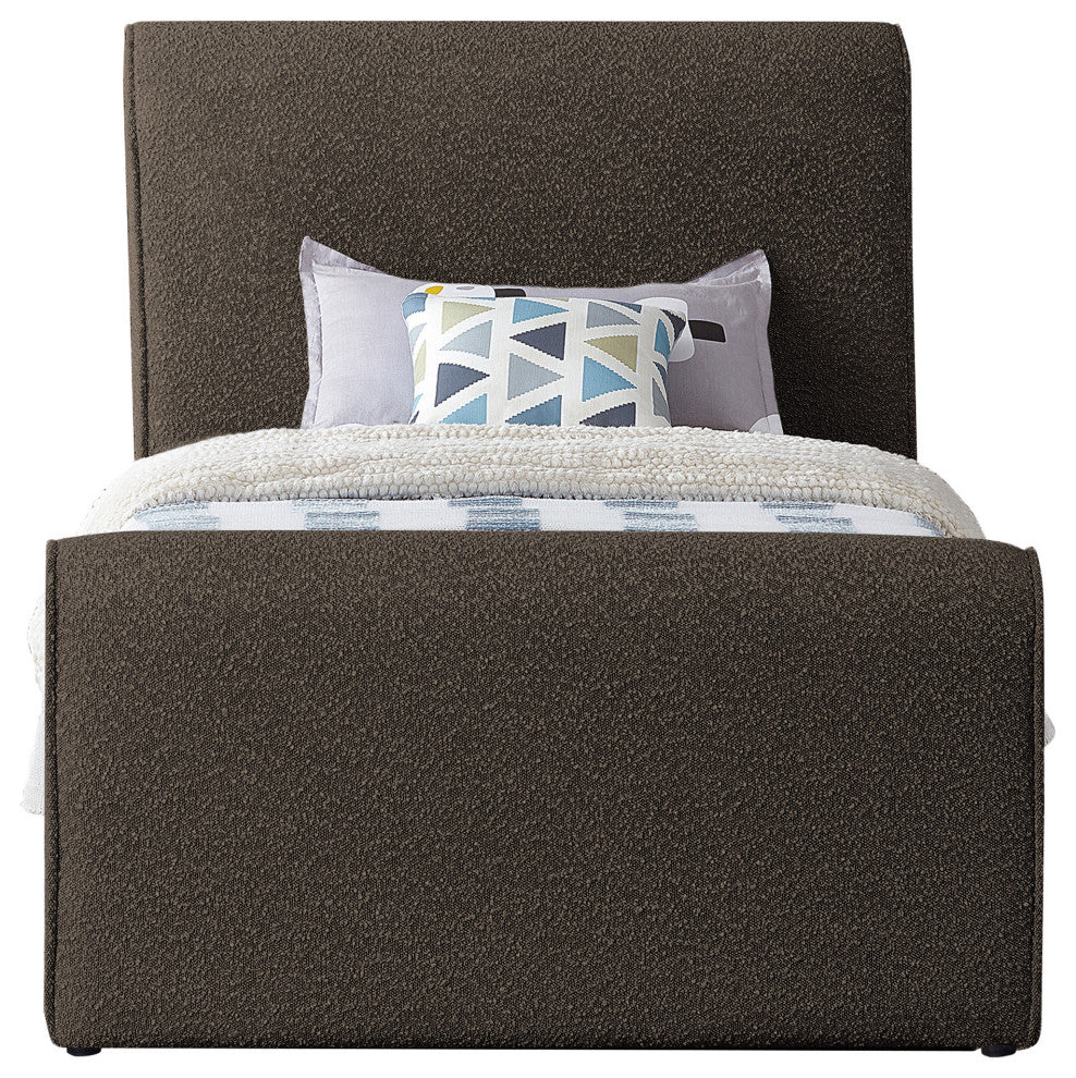 Stylus Black Boucle Fabric Full Bed, Brown, Twin