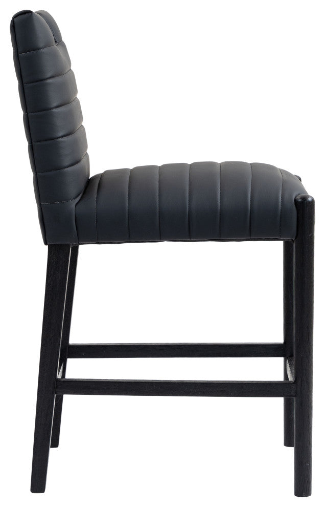 Aimee Upholstered Counter Stool, Black, Vegan Leather, Black Finish