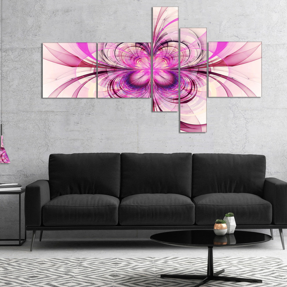 Purple Fractal Flower Pattern, Floral Art Canvas Print, 60"x32", 5 panels