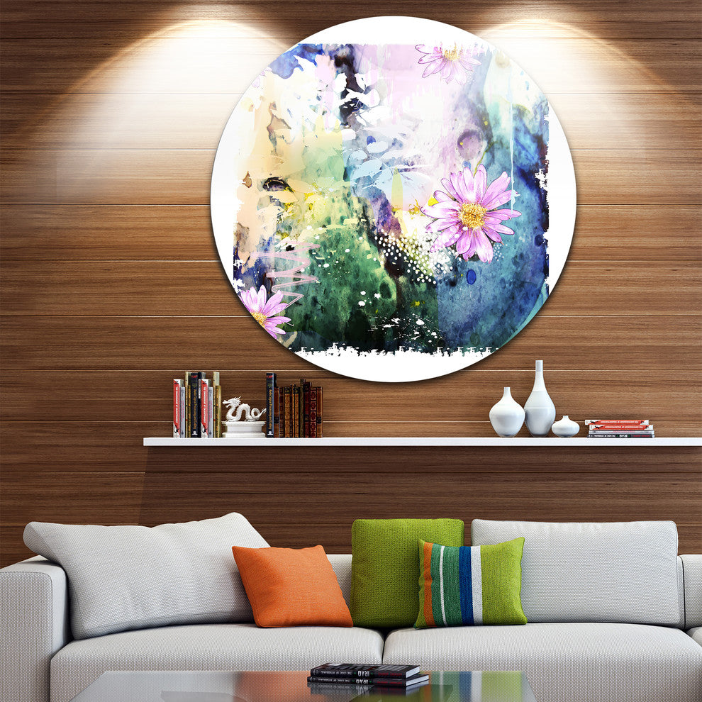 Abstract Blue Pink Floral Art, Floral Disc Metal Artwork, 11"