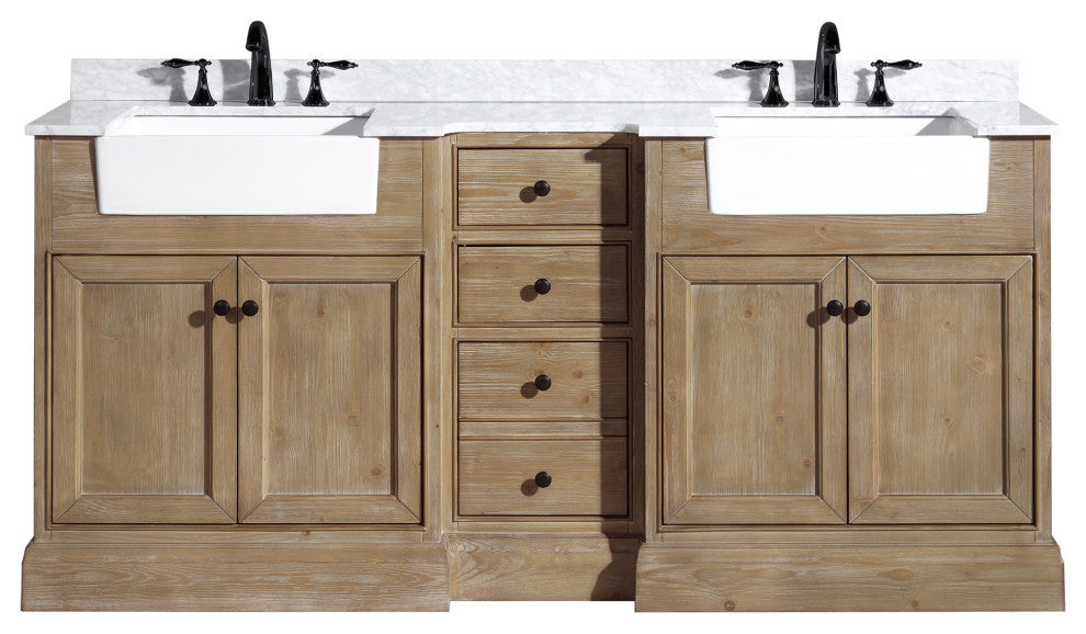 Kelly 72" Bathroom Vanity, Weathered Fir Finish, Italian Carrara Marble Top