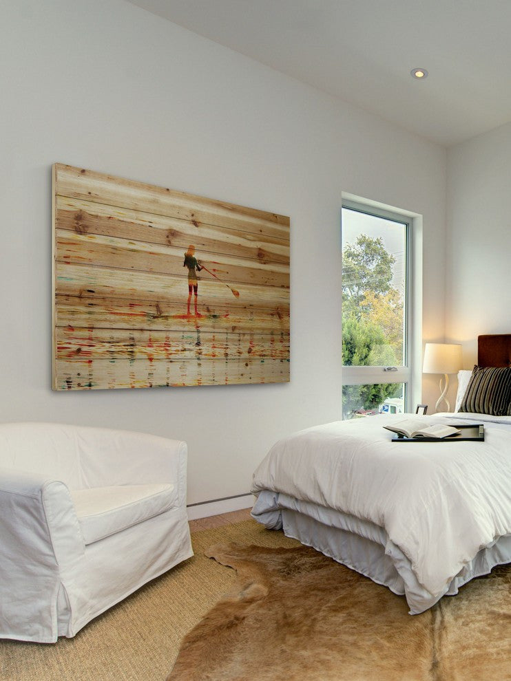"Paddling" Print on Natural Pine Wood, 45"x30"