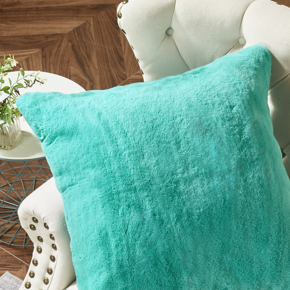 Heavy Faux Fur Throw Pillow Covers 2pcs Set, Blue Turquoise, 26''x26''