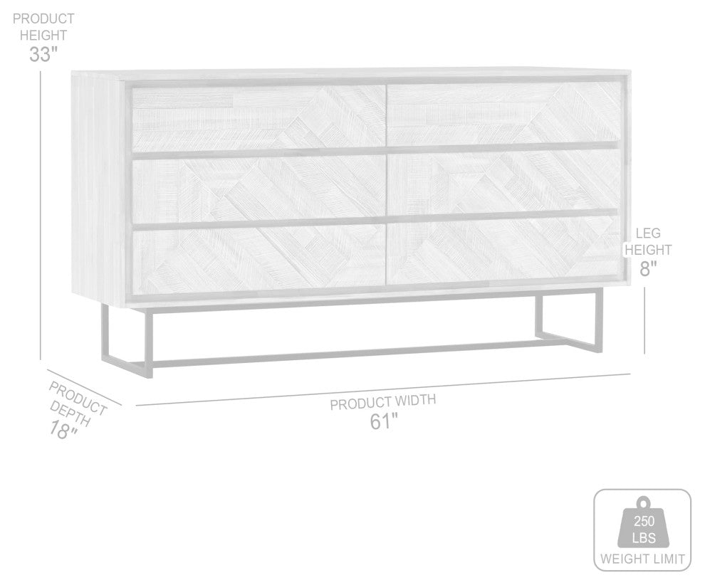 Peridot 6 Drawer Dresser, Natural Acacia Wood