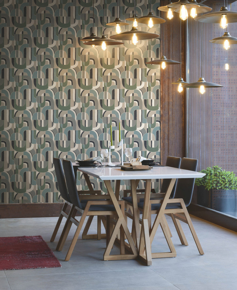 Dark Blue & Green Sculptural Garden Wallpaper