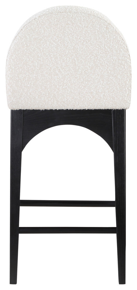 Waldorf Chenille Upholstered Stool, Black, Chenille, Natural Finish, Cream, Boucle Fabric, Black Finish