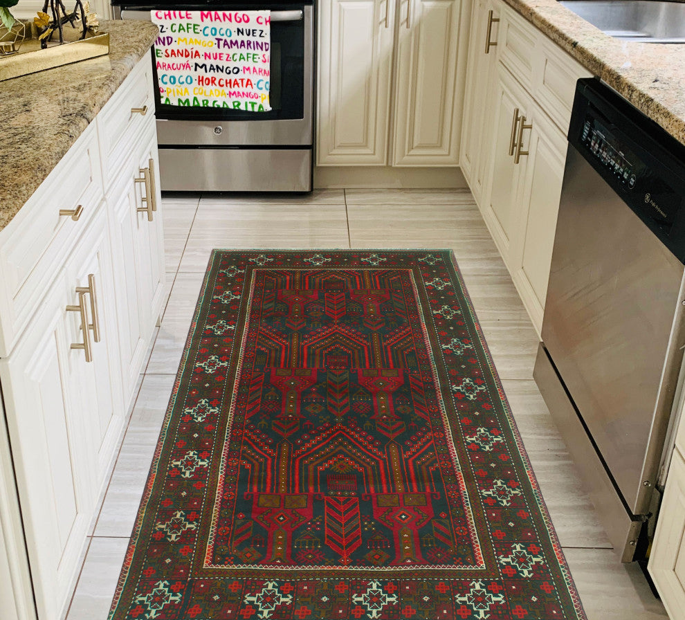 Fine Vintage Distressed Ronda Charcoal/Red Runner, 3'4x6'6