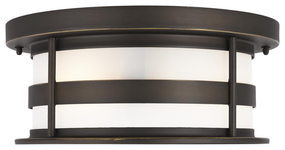 Wilburn 2-Light Outdoor Flush Mount, Antique Bronze