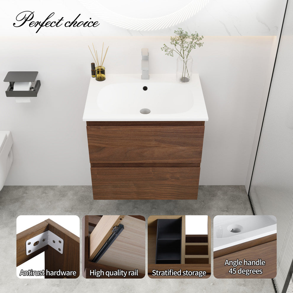24" Wall-Mounted Bath Vanity, Top and Basin