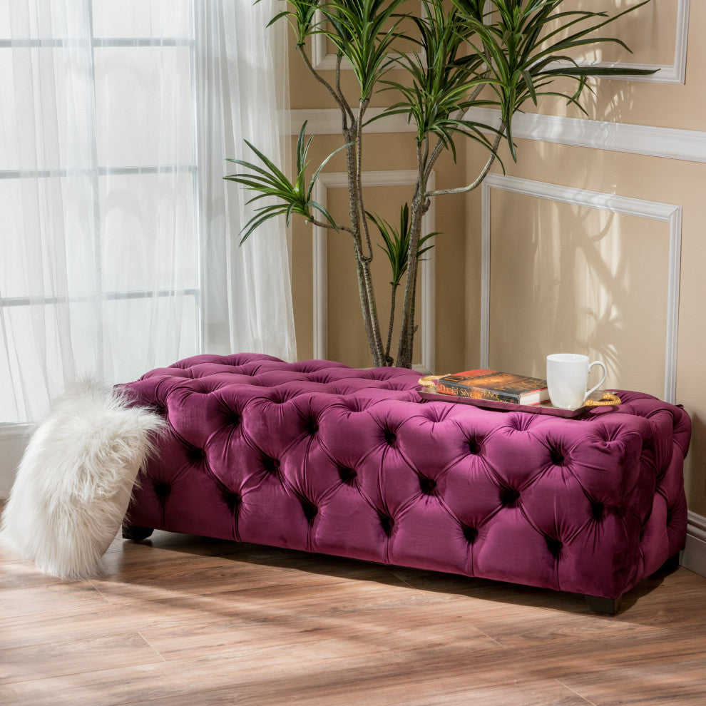 GDF Studio Provence TModern Glam Tufted Velvet Ottoman Bench, Purple