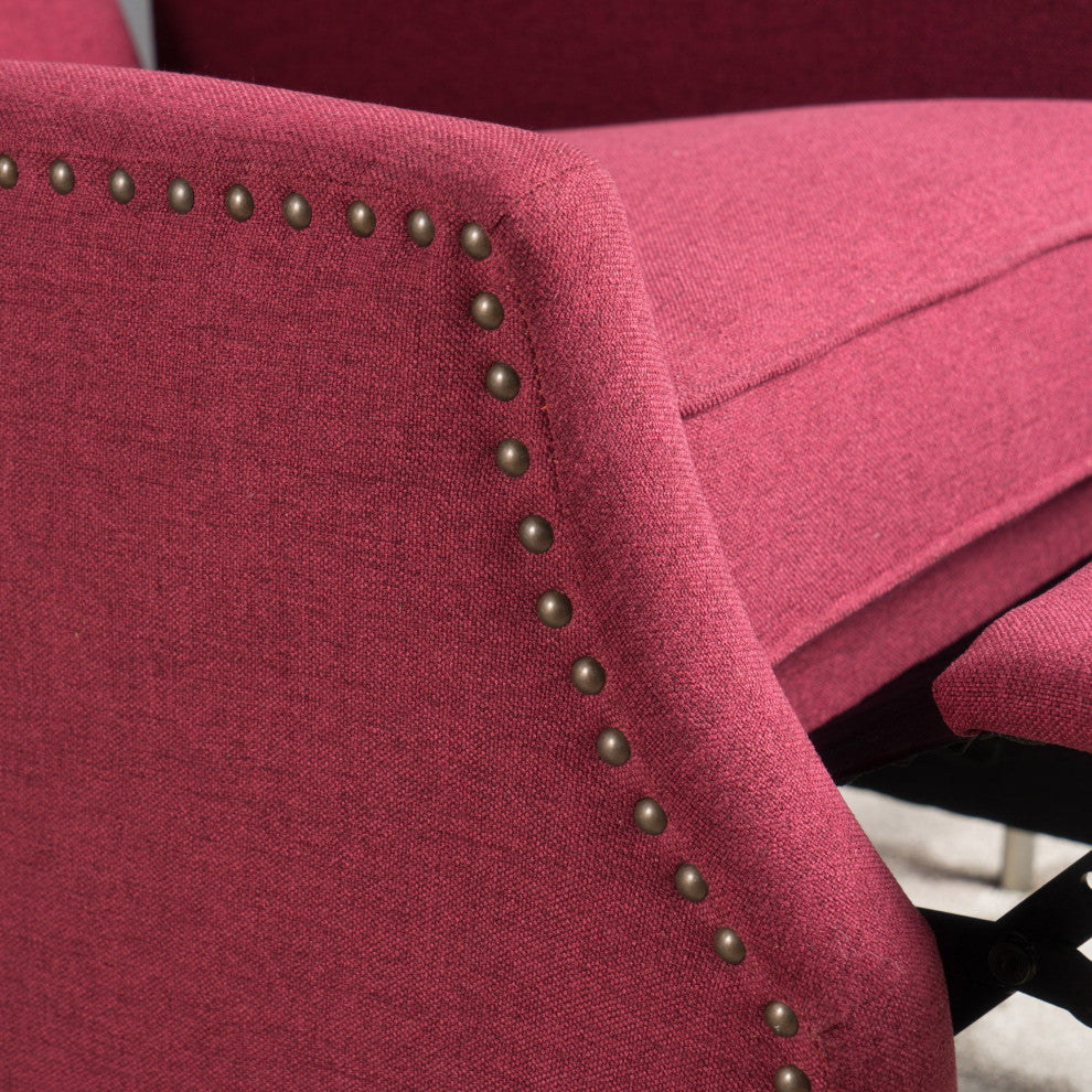 GDF Studio Weyland Contemporary Fabric Wingback Pushback Recliner, Deep Red