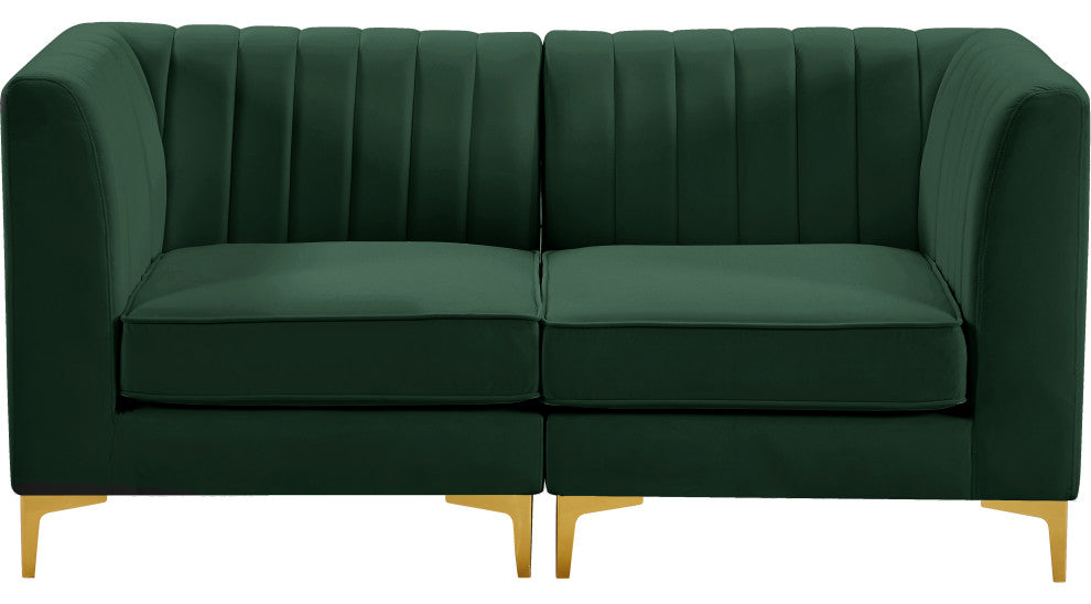Alina Velvet Upholstered 2-Piece Modular Sectional, Green