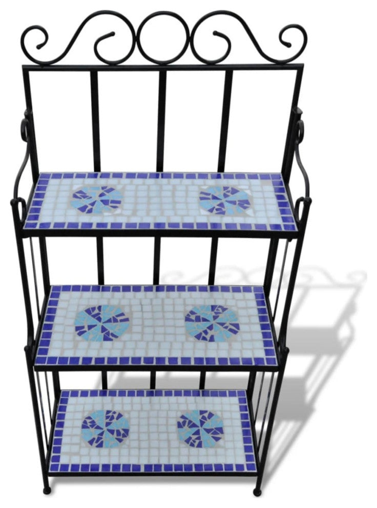 vidaXL Plant Stand Display Blue White Mosaic Pattern