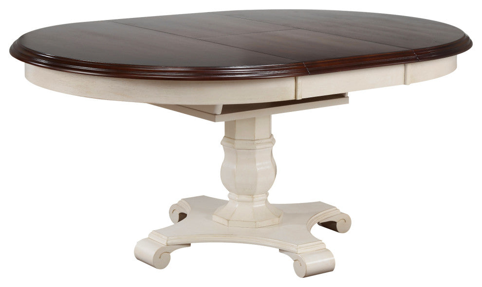 5-Piece 48" Round Or 66" Oval Extendable Dining Set, White and Chestnut Brown