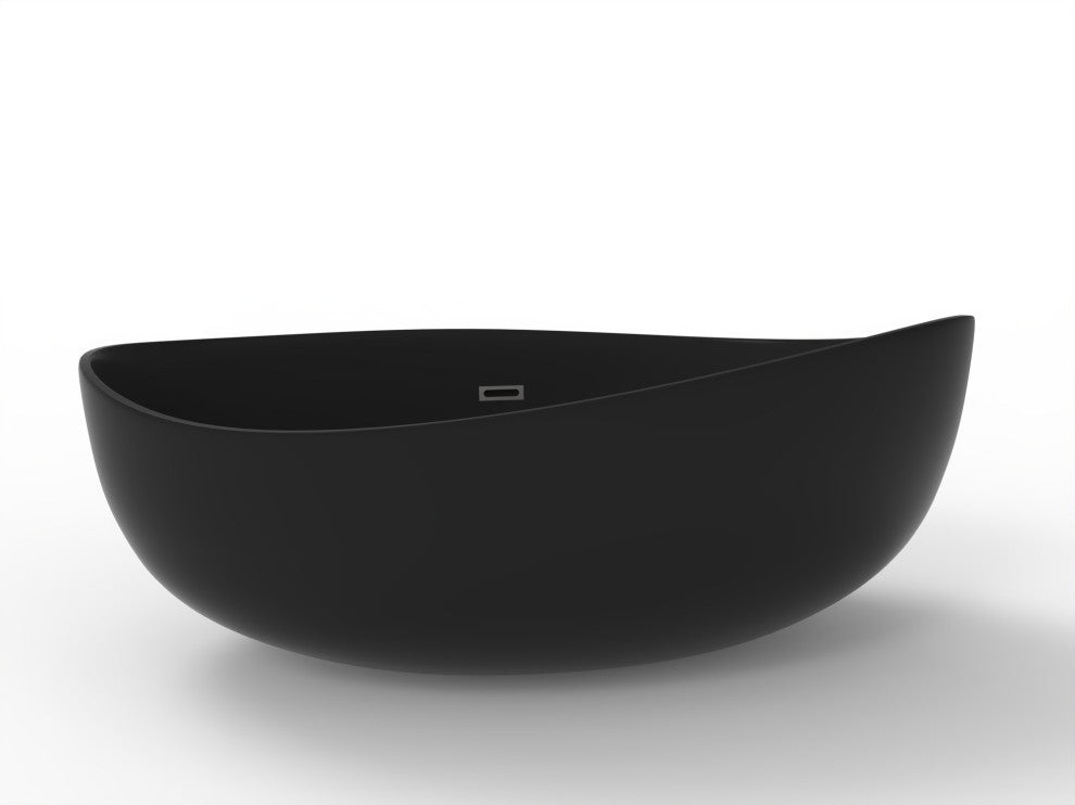 CastelloUSA Newport 71" Solid Surface Stone Resin Freestanding Bathtub, Black