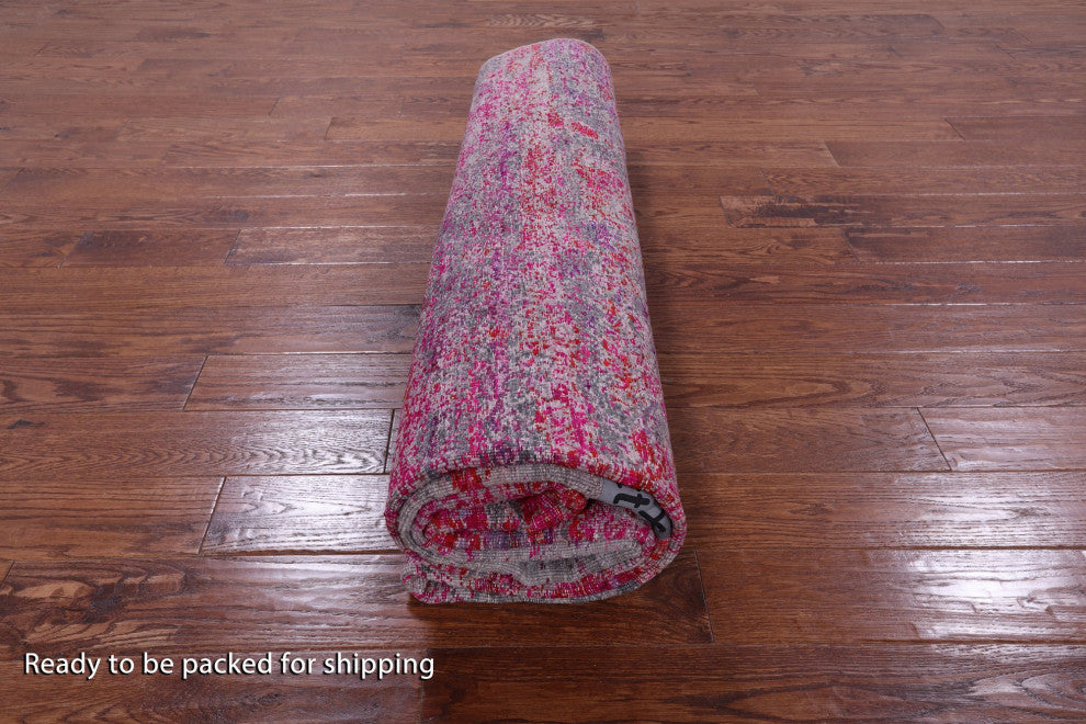 7' 11" X 10' 0" Abstract Wool and Silk Handmade Rug Q9042
