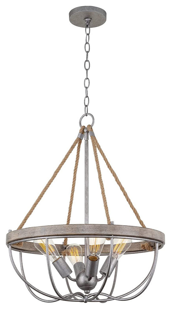 4 Light Farmhouse Chandelier Hemp Rope Pendant Light With Wood Style