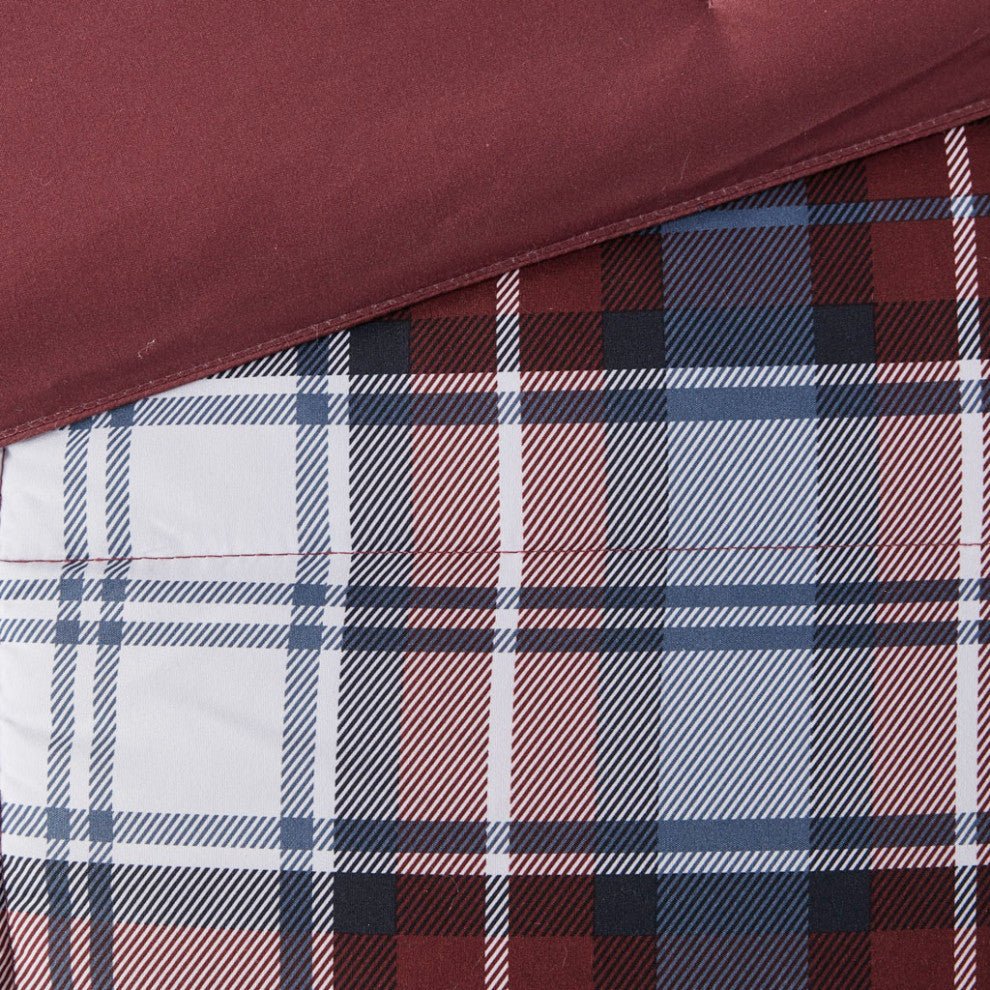 Madison Park Essentials Parkston Moisture Management Plaid Comforter Set, Red, K