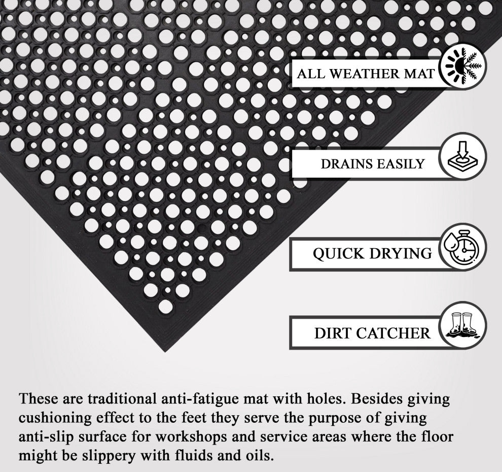 A1HC New Anti Fatigue Versatile Rubber Floor Mat With Drain Holes, 36"x60"