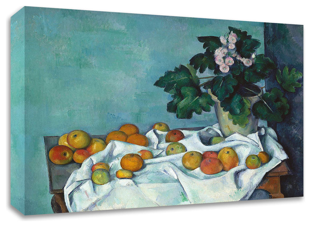 Still Life with Apples and a Pot of Primroses by Paul Cezanne, Print on Canvas
