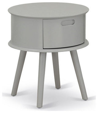 Gordon Round Night Stand End Table With Drawer, Urban Gray Finish