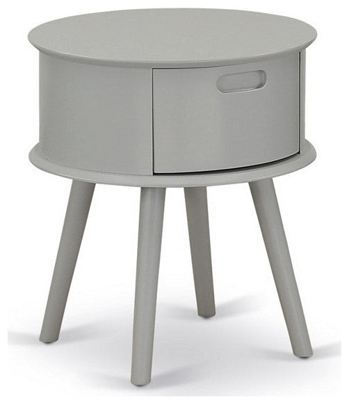 Gordon Round Night Stand End Table With Drawer, Urban Gray Finish