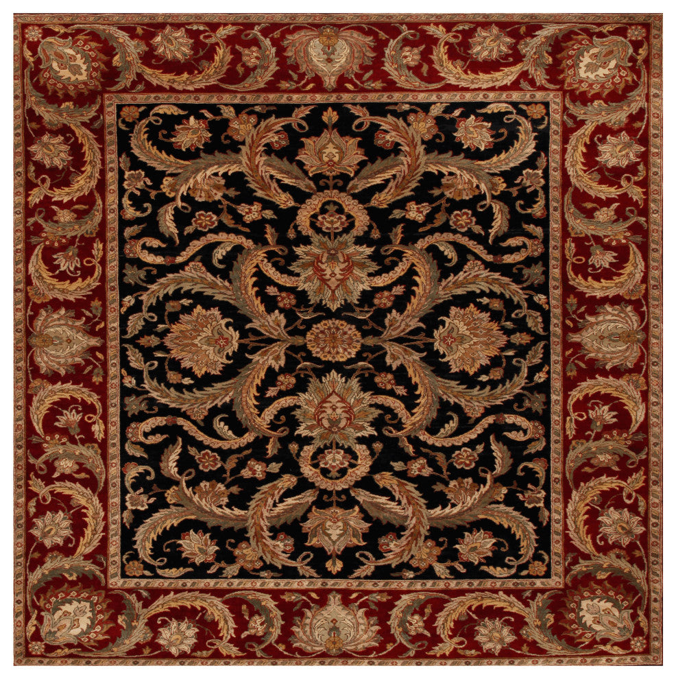 Agra Baye Traditional Black Floral Hand Knotted Rug 8'x10'
