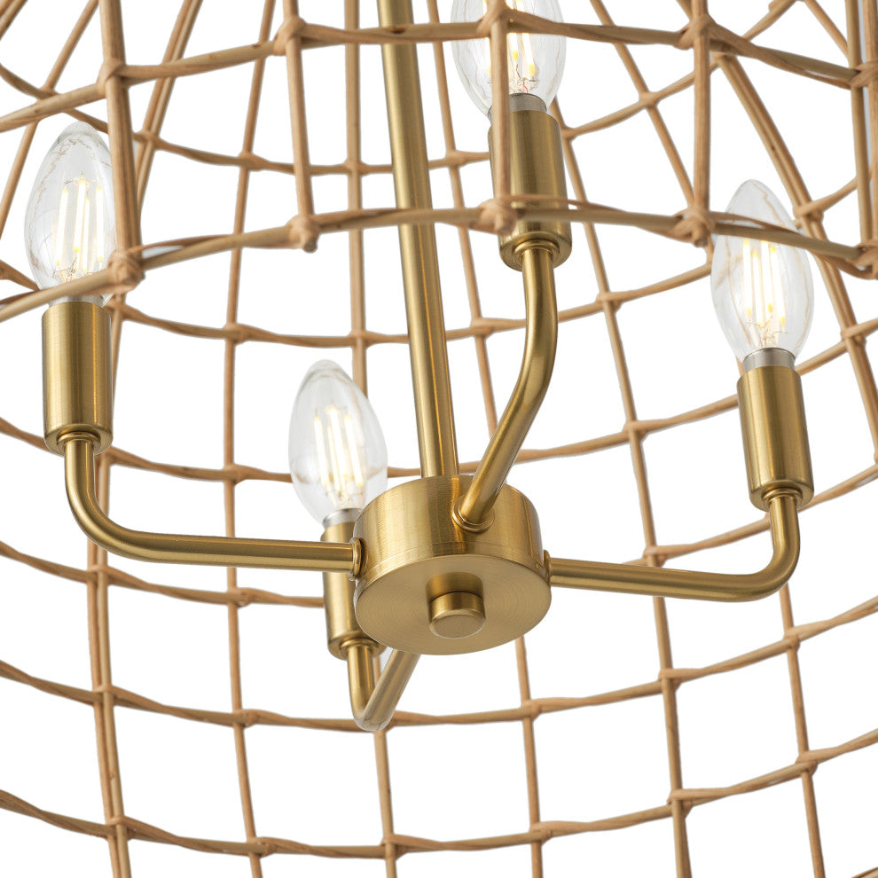 4-Light Hand-Woven Rattan Pendant Light for Kitchen Island