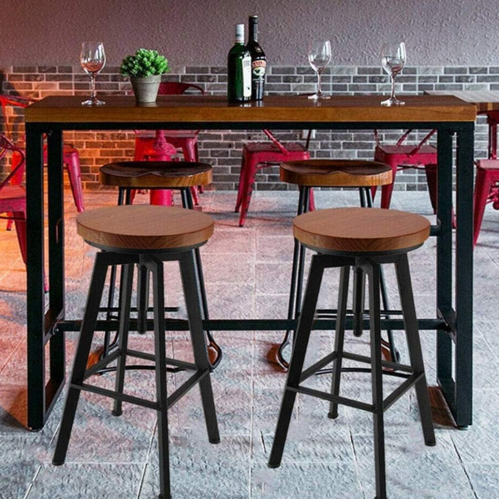 Industrial-Styled Iron Rotating and Lifting Bar Stool Made of Solid Wood, Copper