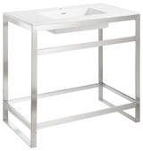 ANZZI Orchard 36" Console Sink With Glossy White Counter Top, Brushed Nickel