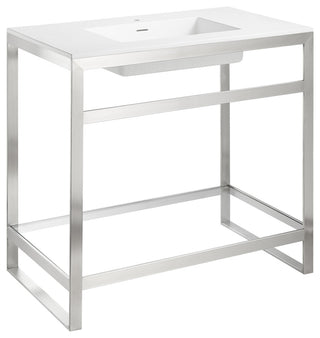 ANZZI Orchard 36" Console Sink With Glossy White Counter Top, Brushed Nickel