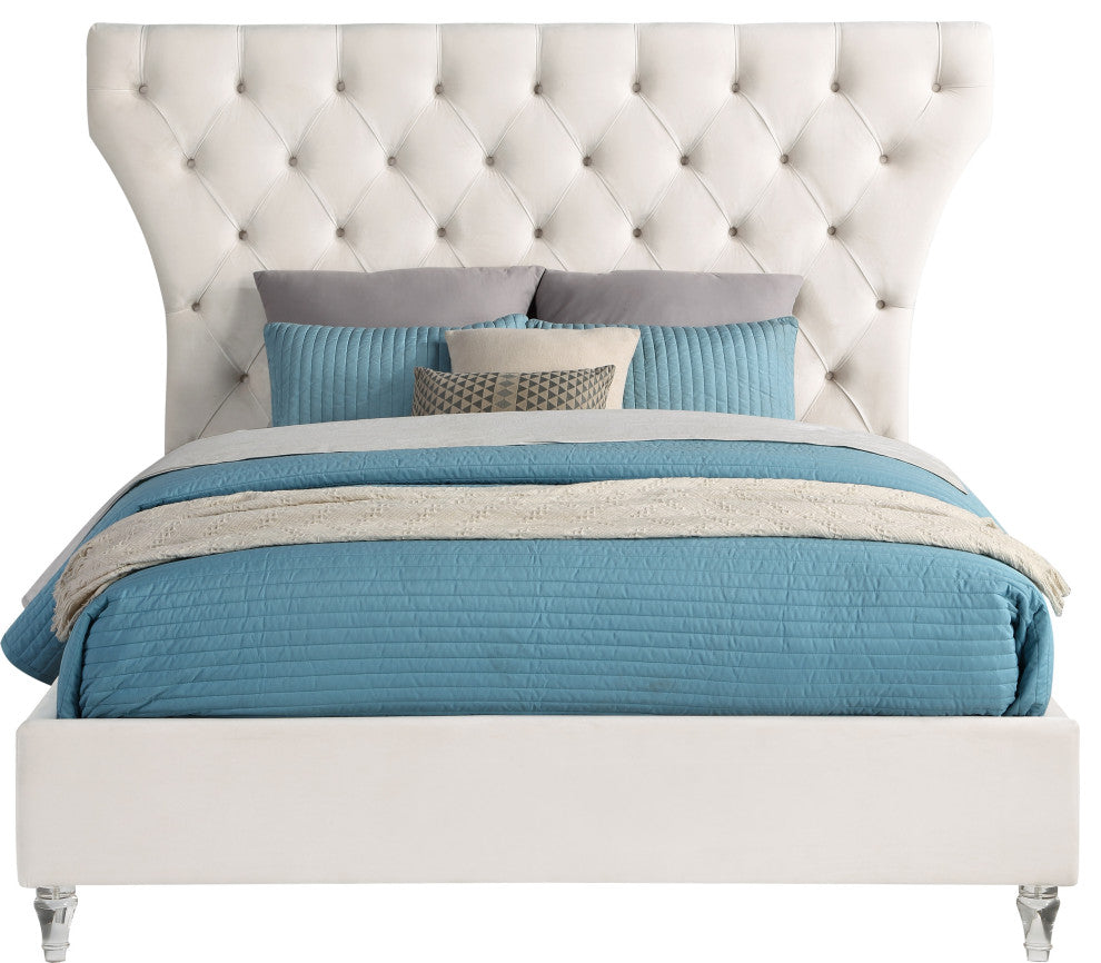 Kira Velvet Upholstered Bed, Cream, Queen