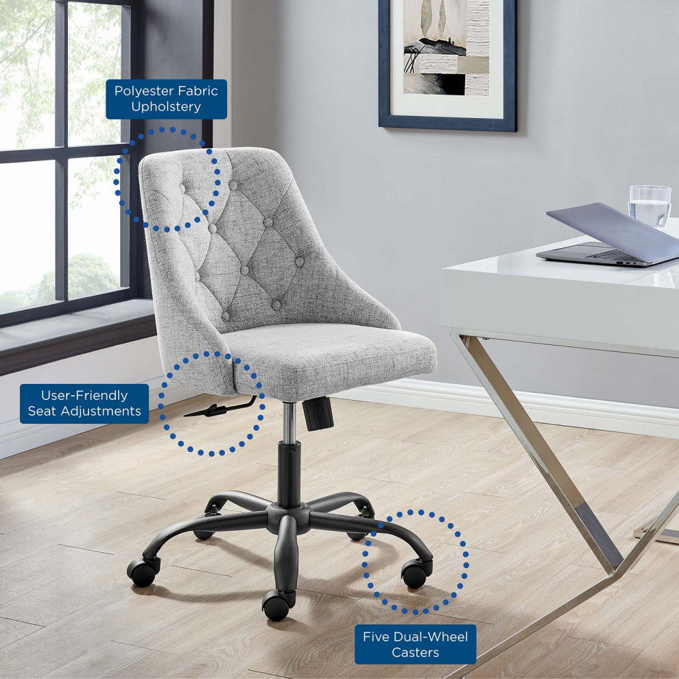 Computer Desk Swivel Tufted Chair, Fabric, Black Gray, Modern, Home Office